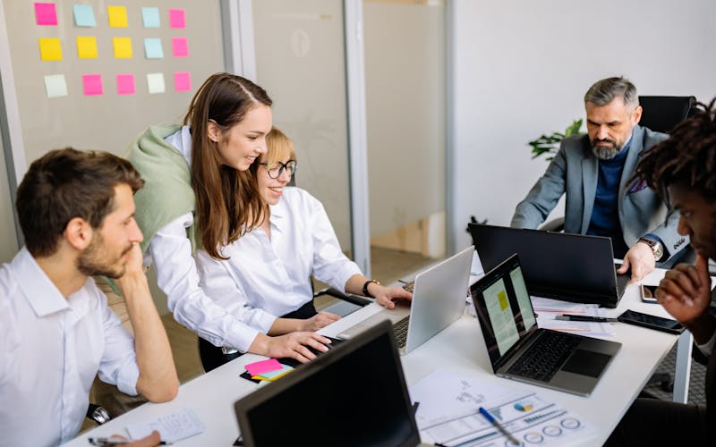 Startup team collaborating in a modern office